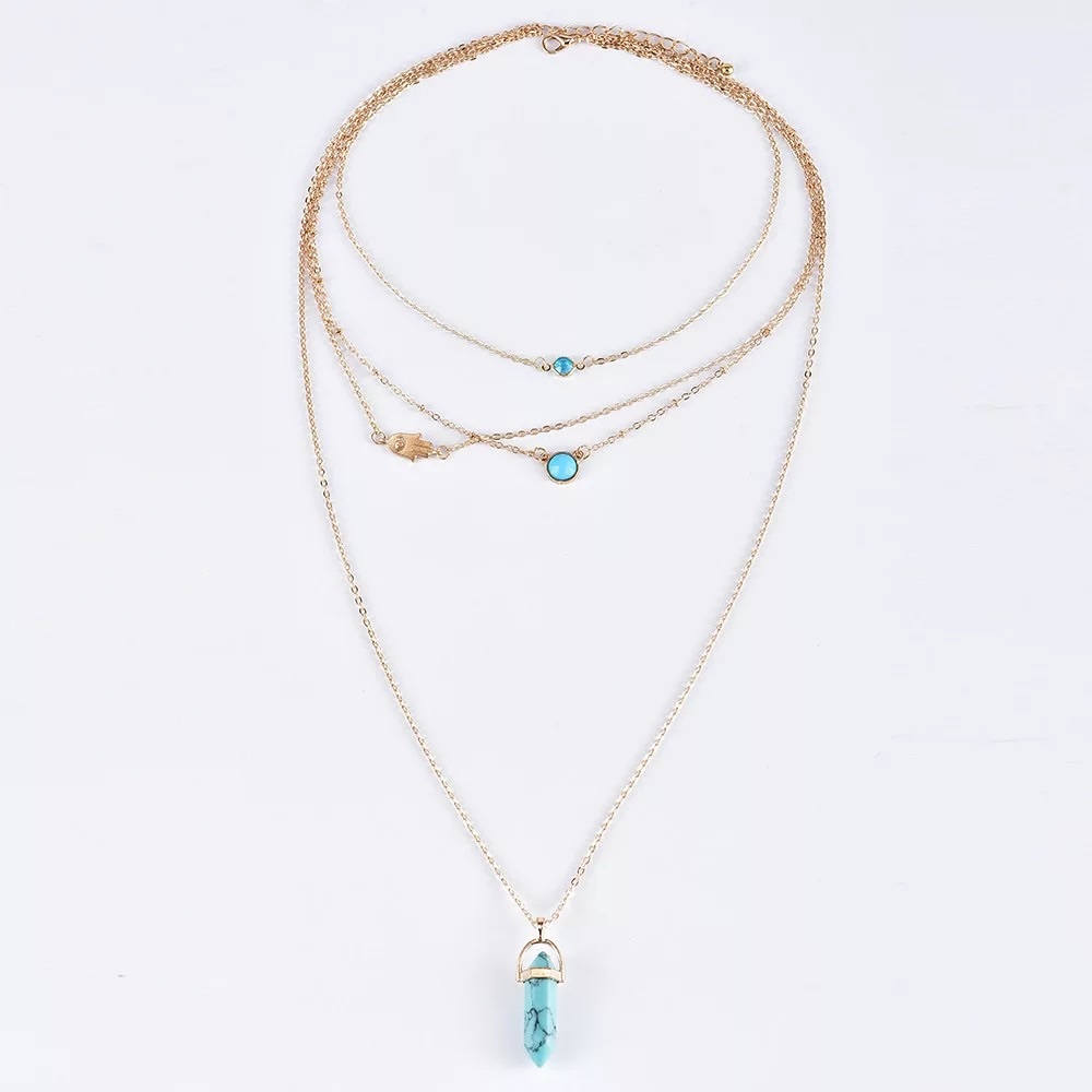 LADIES 4 LAYERS BOHO FASHION TURQUOISE NECKLACE